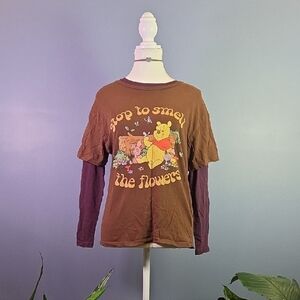 Hippie Pooh Shirt☮️💕 'Stop to Smell the Flowers' Baggy Short Brown Tee S